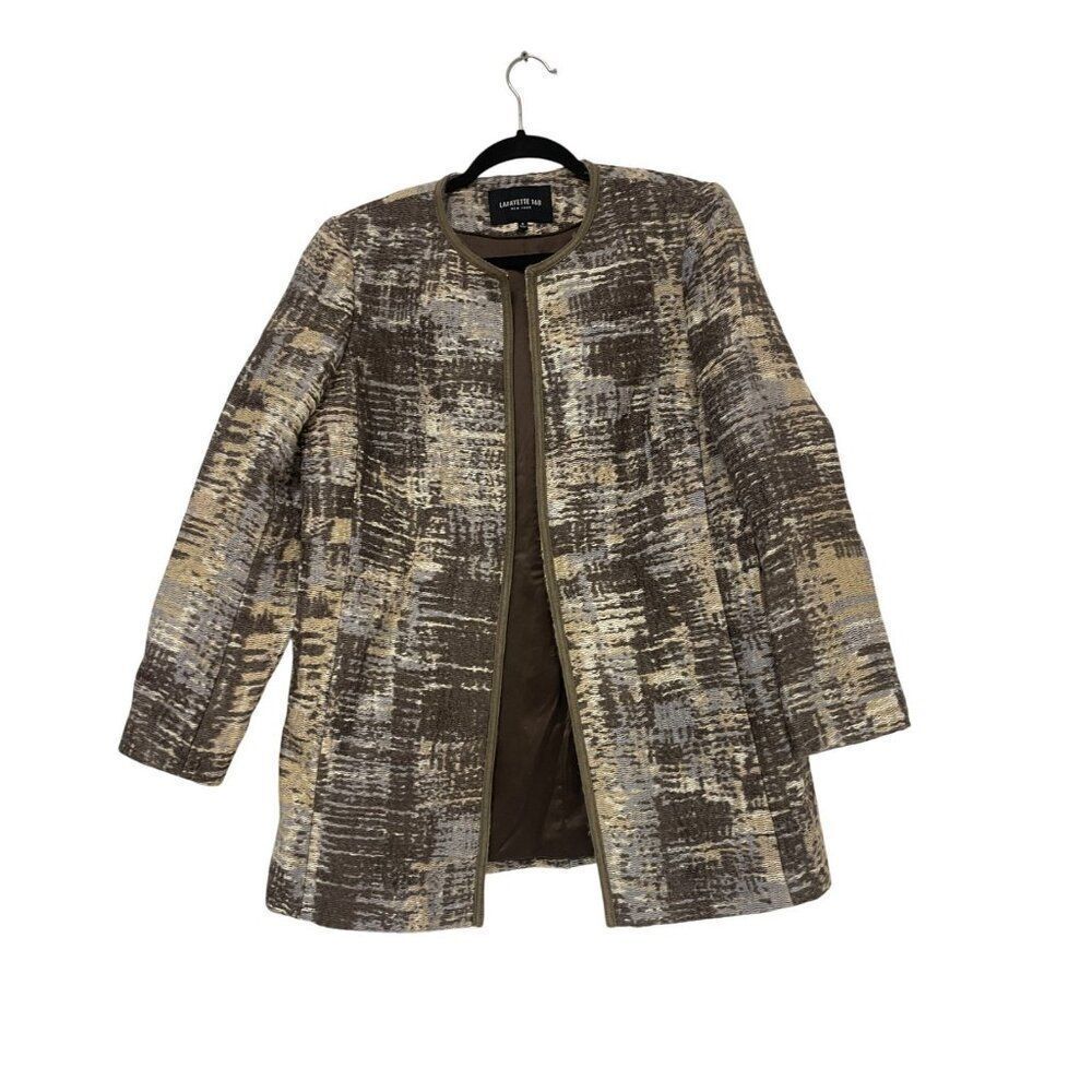 Lafayette 148 New York Womens Wool Jacket Coat Size 6 Brown Beige Tweed Open